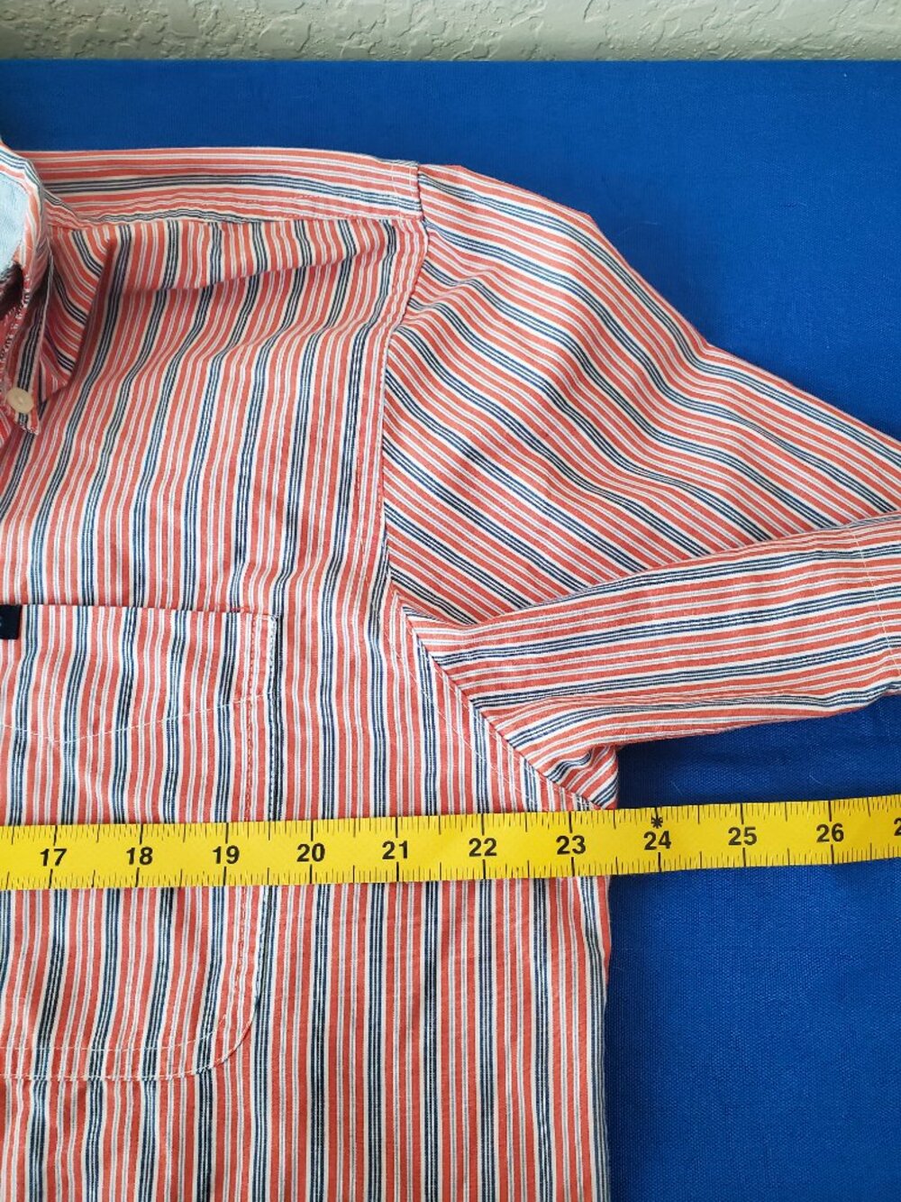 Chaps Easy Care Striped Button Down Shirt Men's Medium Red Blue - Picture 5 of 6